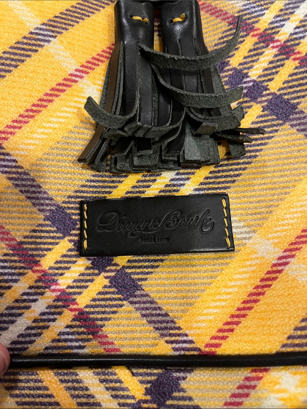 Dooney & Bourke Yellow Plaid Tote with Black Trim and Tassels - Picture 4 of 4